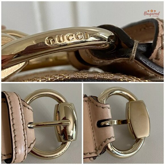 Authentic Gucci Pink Monogram Canvas Calfskin Gold Horsebit Buckle Belt 95/38 main image 10